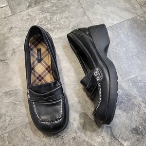 Vintage 90s y2k Xhilaration Platform Loafers Black Chunky Heel Penny Loafer 9